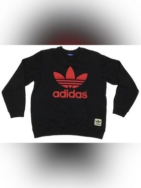 Y2K Adidas Crewneck Sweater Size Large Rare Front/Back Print Sweatshirt Black